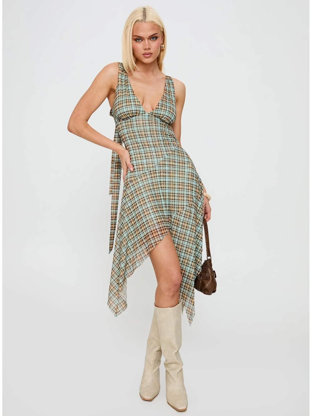 Princess Polly Blaize Asymmetrical Midi Dress Multi Check